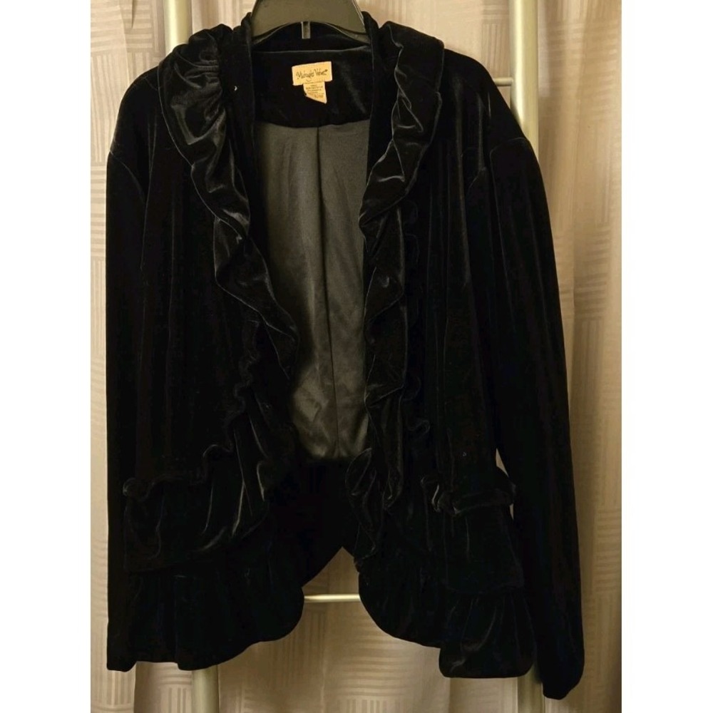 Midnight‎ Velvet Womens Black Ruffled Open Front Cardigan 3XL Whimsical Flowy